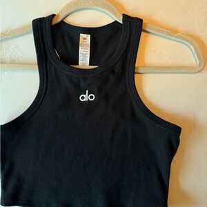 Alo Black Ribbed Crop Top